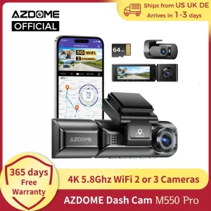 azdome m550 pro dash cam 4k+1080p built in gps 5g wifi 3.19" ips screen camera for cars ir night vision 24h parking mode